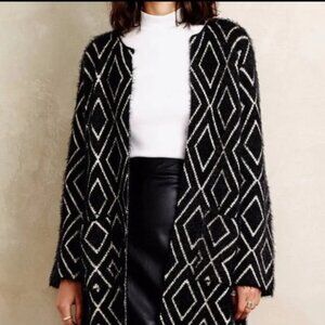 Anthropologie Hoss Intropia Geoplay Kimono Cardigan Sweater Black Motif XS